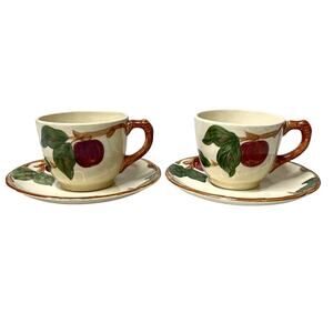 Lot of 4 Vintage Franciscan Apple Tea Cups & Saucers Hand Decorated, Made in USA